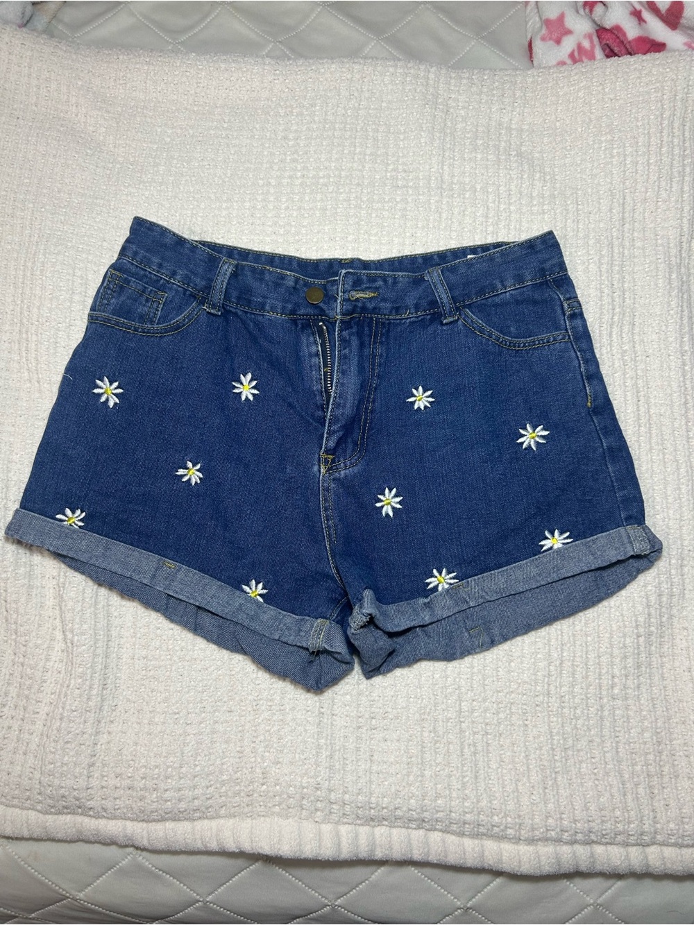Denim Daisy Embroidered Women’s Shorts - Blue